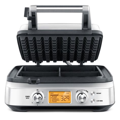 Choose your <b>waffle</b> style, from light to dark and rest assured any overflow will get caught and cooked in the wrap around moat. . Breville smart waffle maker pro